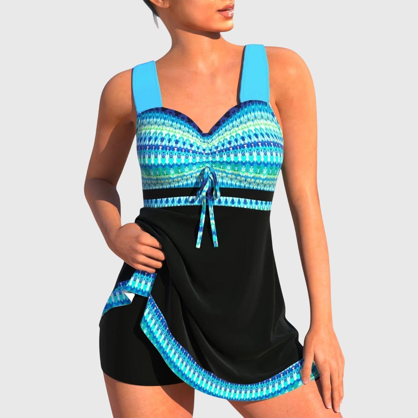 Nancy | Blue and Green Patterned Tankini Swimsuit Set
