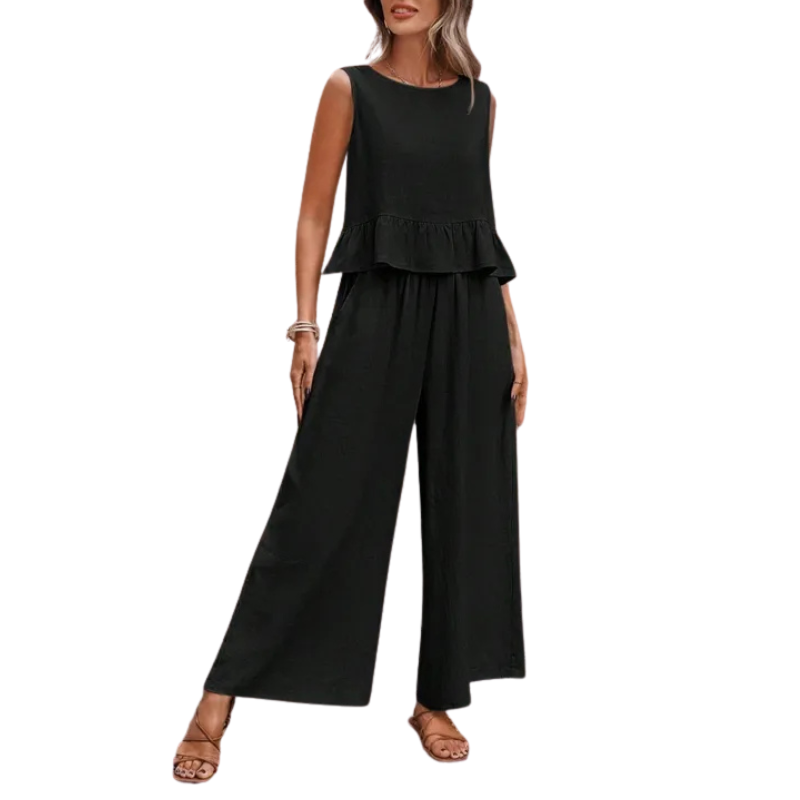 Mia | Women's Two Piece Set Ruffle Tank Top Wide Leg Pants