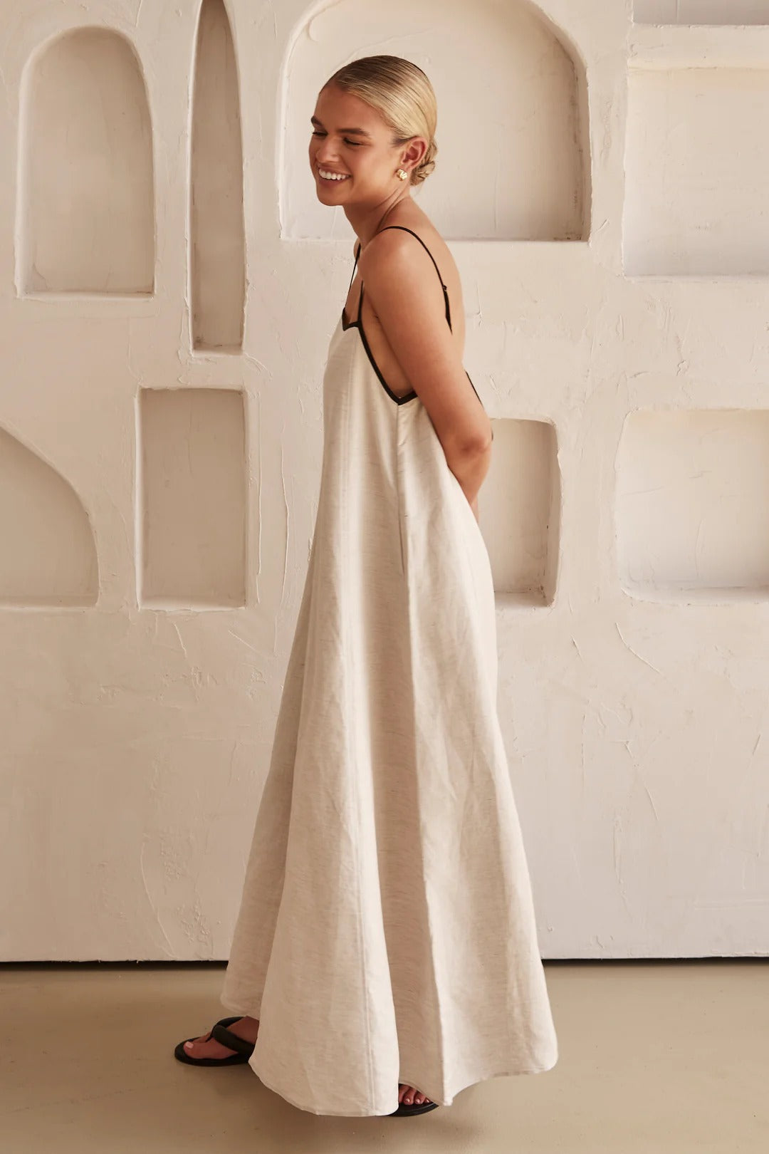 Bianca | Women's Spaghetti Strap Maxi Wedding Guest Cream Dress