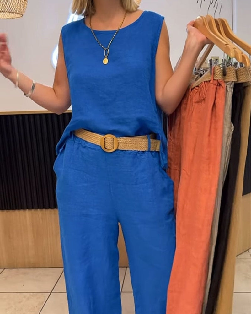 Jean | Women's 2 Piece Breathable Set Sleeveless Top Wide Leg Pants