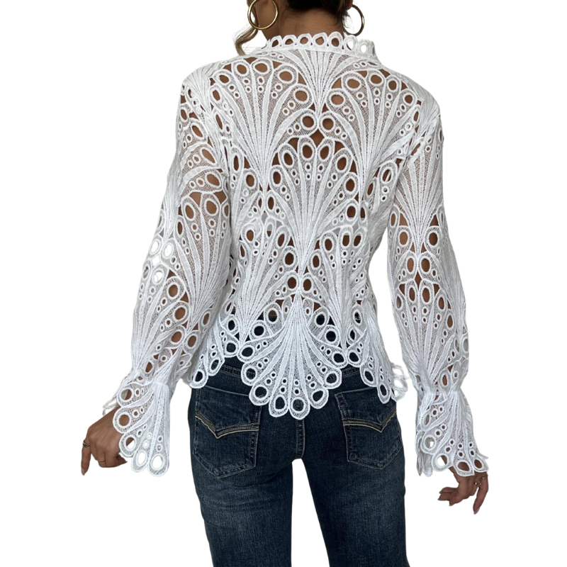 Violet | Women's Lace Cutwork Blouse Long Sleeve Hollow Out Top
