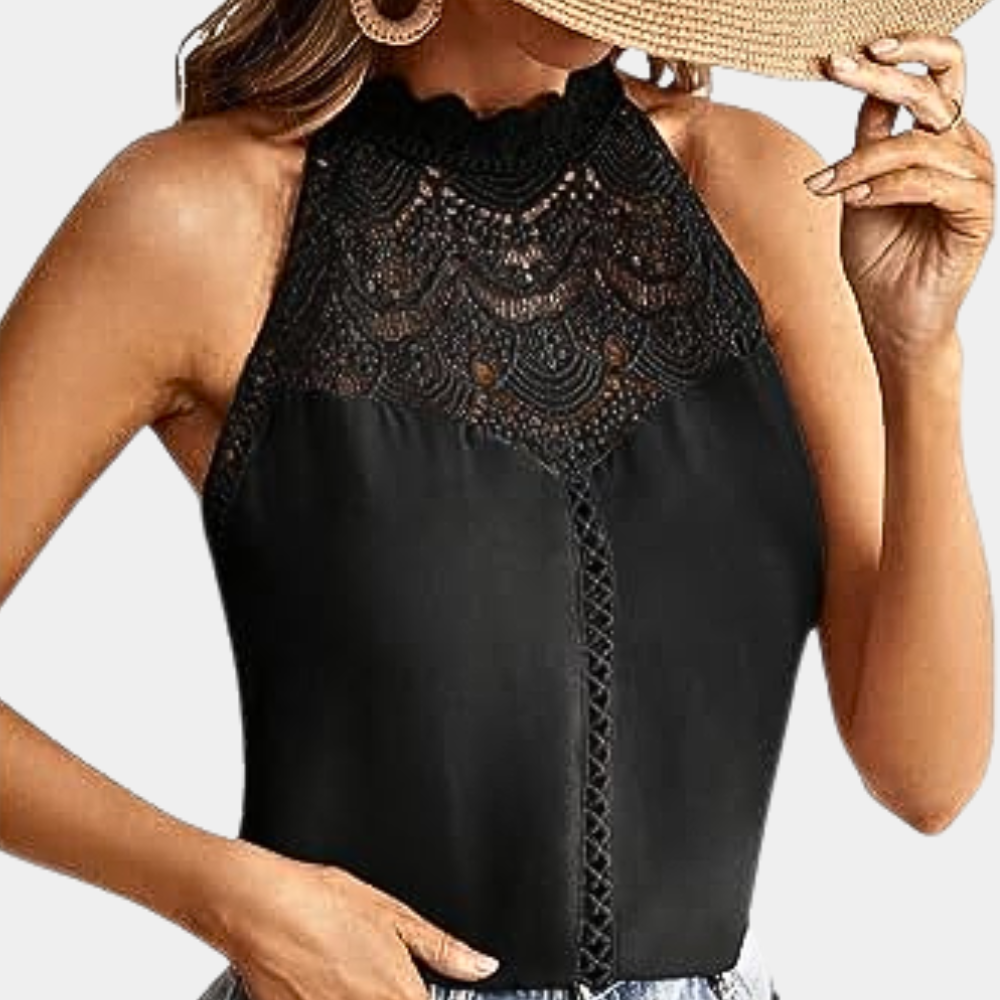 Beryl | Women's Sleeveless Lace Halter Top Mock Neck