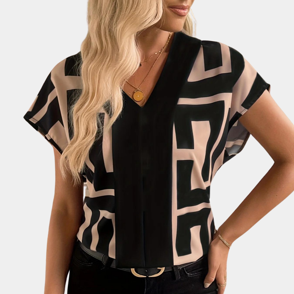 Ysolde | Women's Geometric Print V-Neck Short Sleeve Blouse
