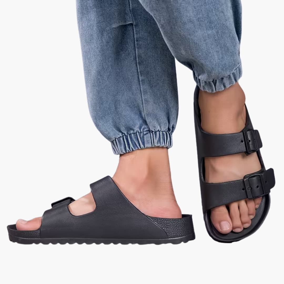 Colin | Men's Black Sandals with Slip On and Buckle Straps