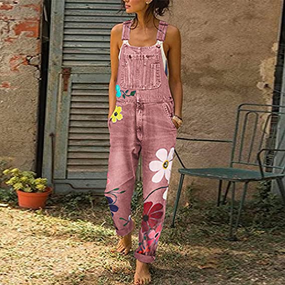 Sarah | Women’s Floral-Print Denim Jumpsuit