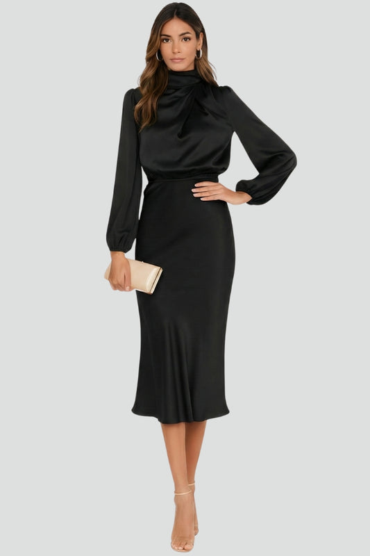 Demi | High Neck Breathable Long Sleeve Midi Dress