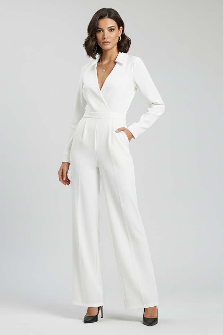 Sophie | Women’s Collared Wide-Leg Tailored V-neck Jumpsuit