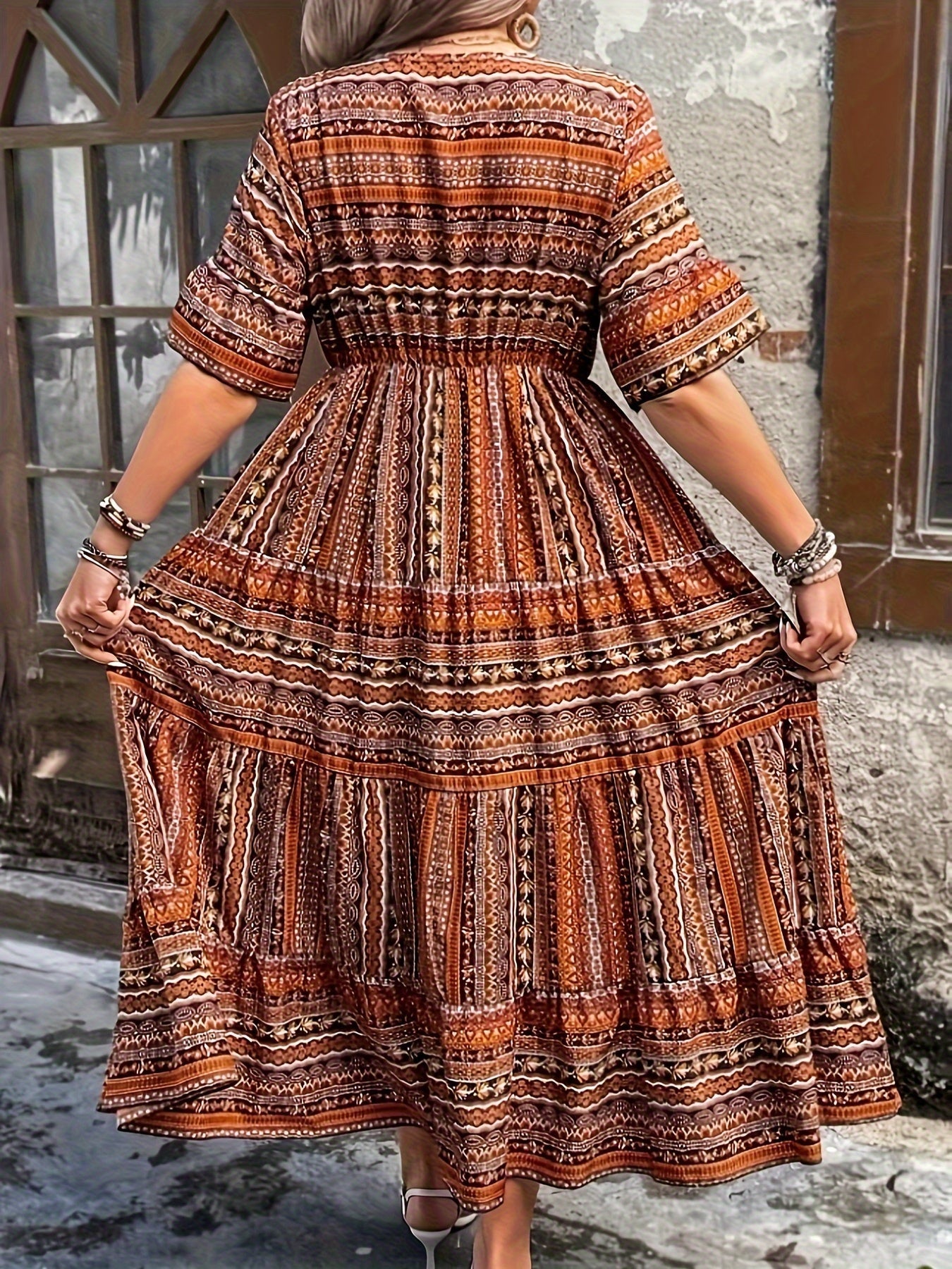 Deborah | Boho Printed Flowy Sun Midi Dress