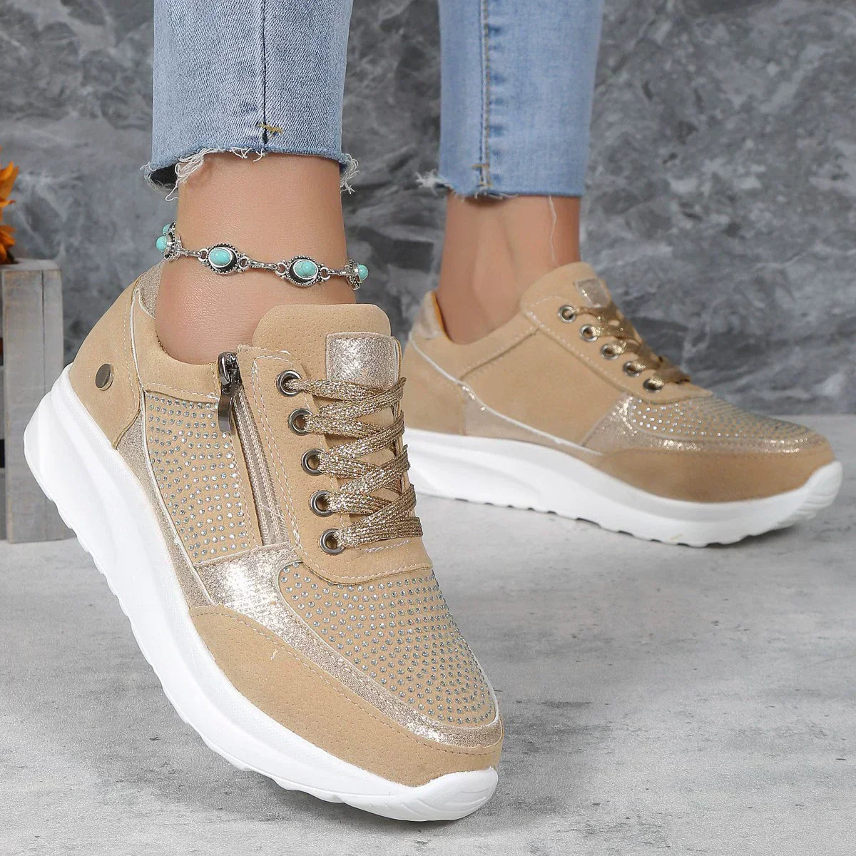 Sybil | Womens Lace Up Platform Sneakers with Zipper