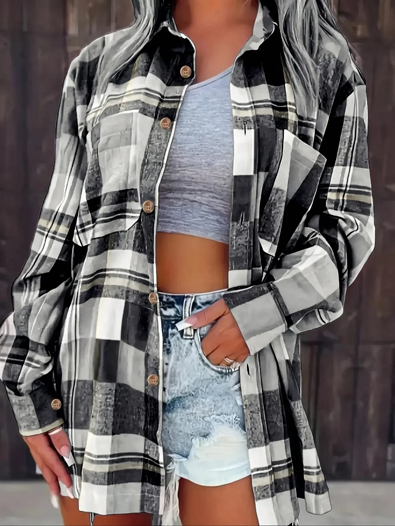 Aria | Women's Oversized Plaid Flannel Button-Down Summer Shirt