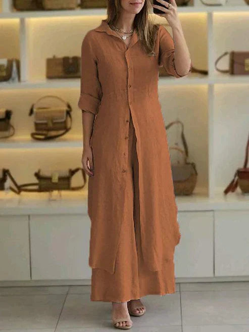 Caitlin | Shirt Dress 3/4 Sleeve Button Down Maxi Dress