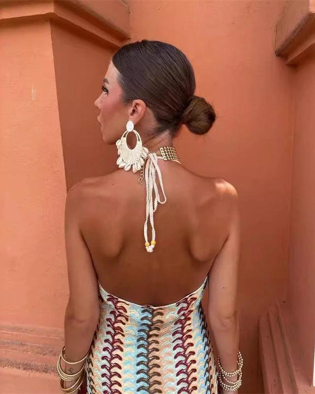 Colette | Beige Red Wedding Guest Beach Maxi Dress