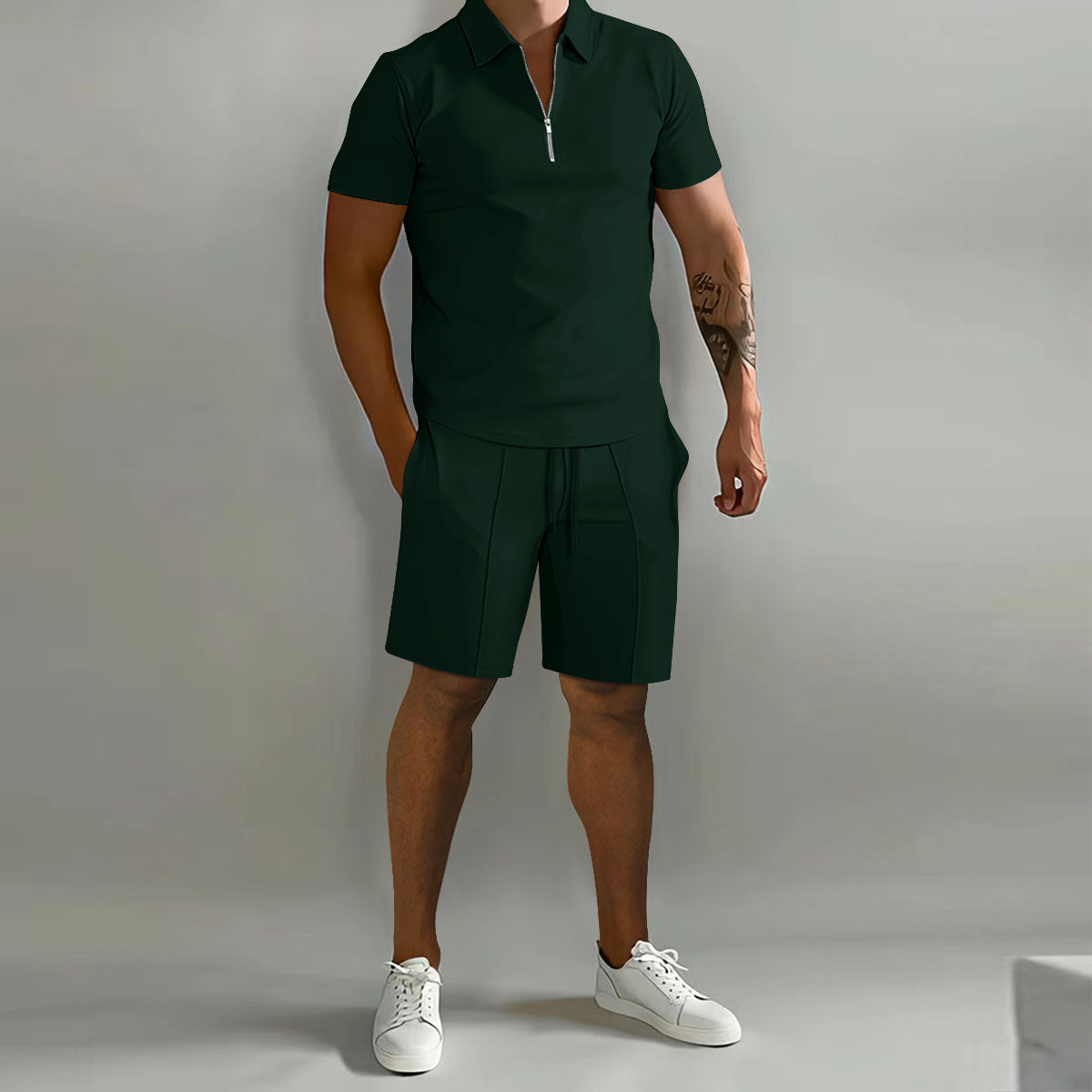 Theo | Men's Zip Polo Shirt Shorts Casual Set