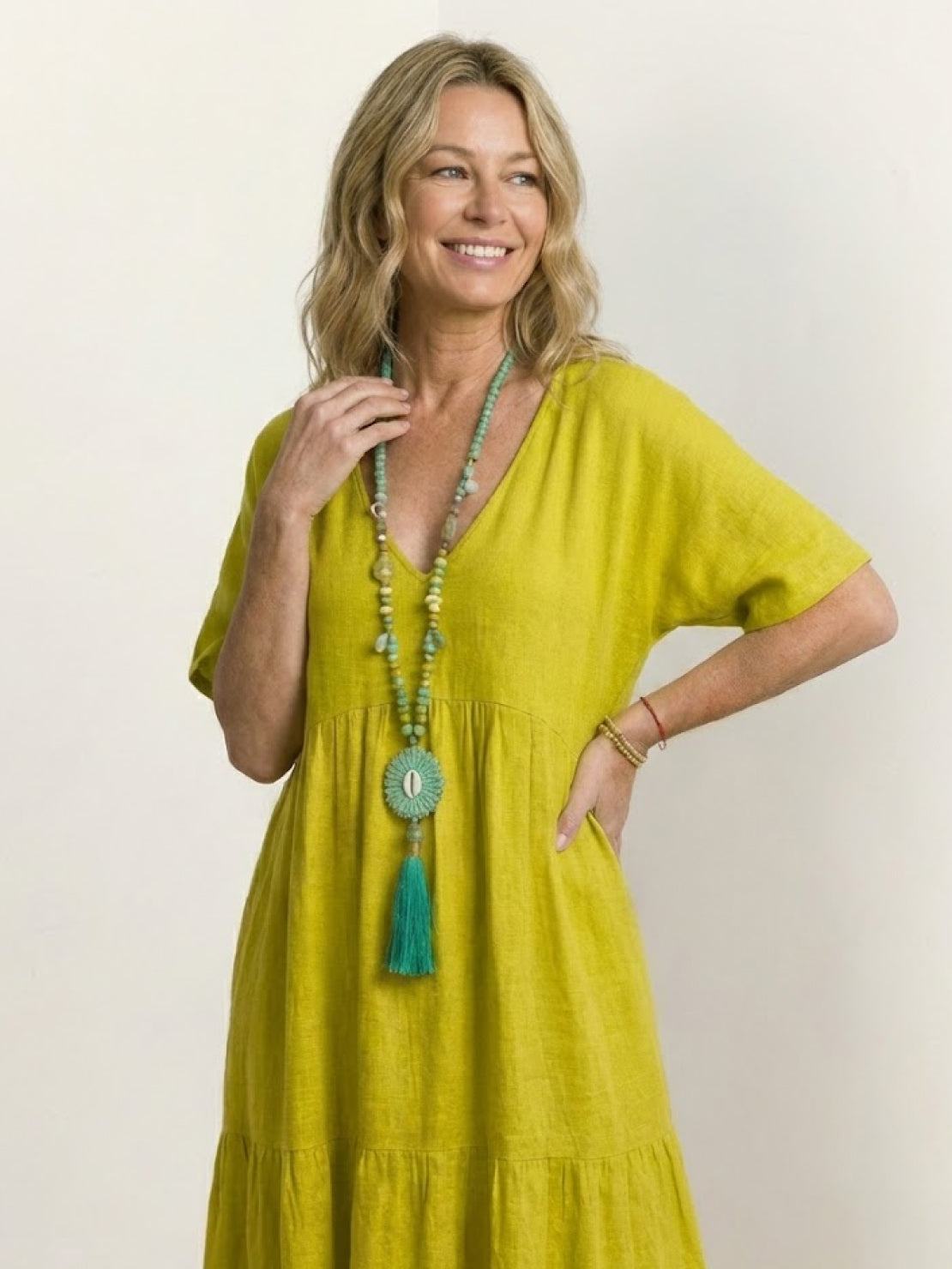 Paula | Women’s Vintage V Neck Tiered Maxi Dress