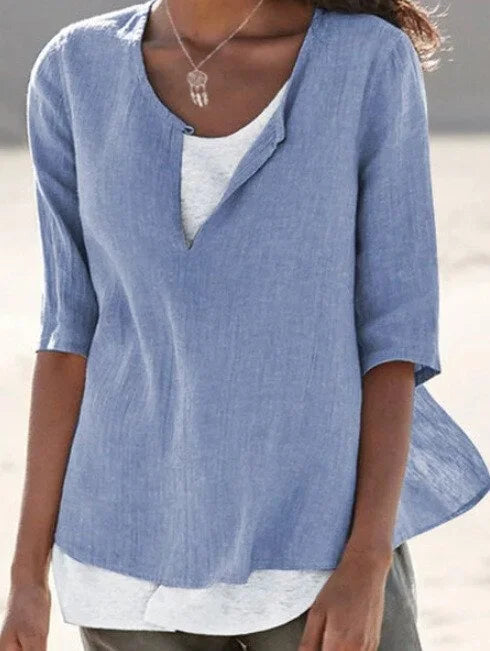 Lila | Women's 3/4 Sleeve Blouse Split Neck Casual Top