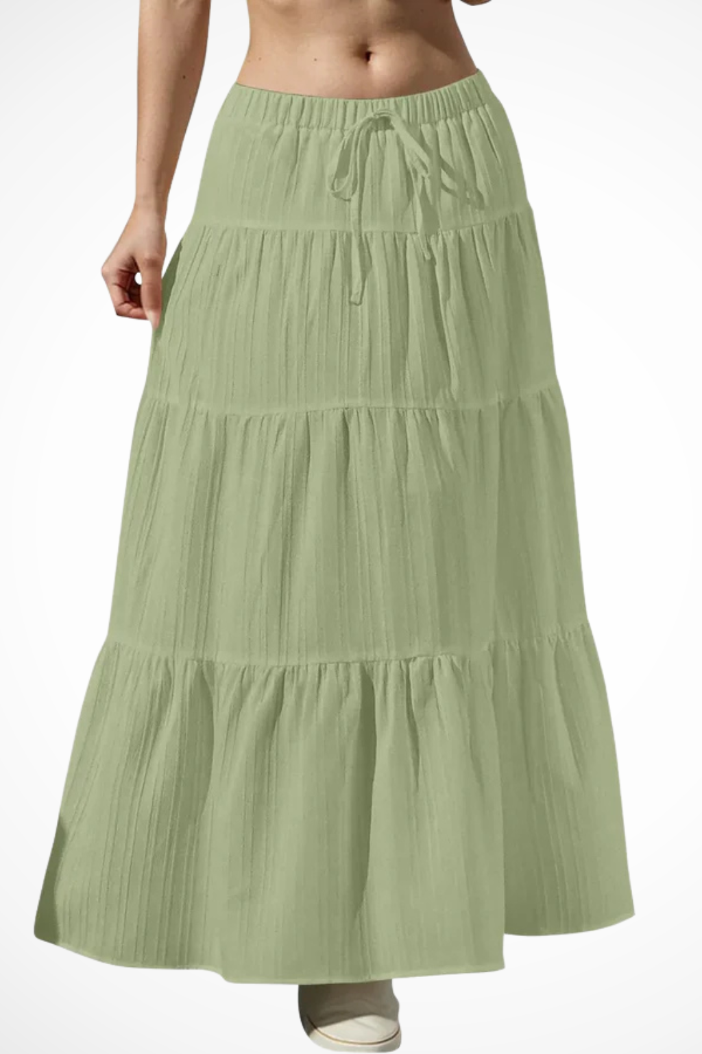 Beth | Women Elasticated Drawstring Waist Tiered Boho Maxi Skirt