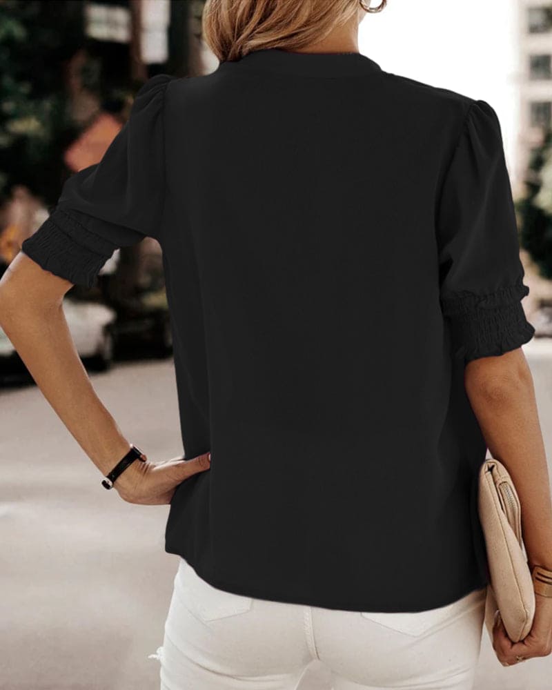 Natasha | Women's V-Neck Puff Sleeve Blouse Short Sleeve Top
