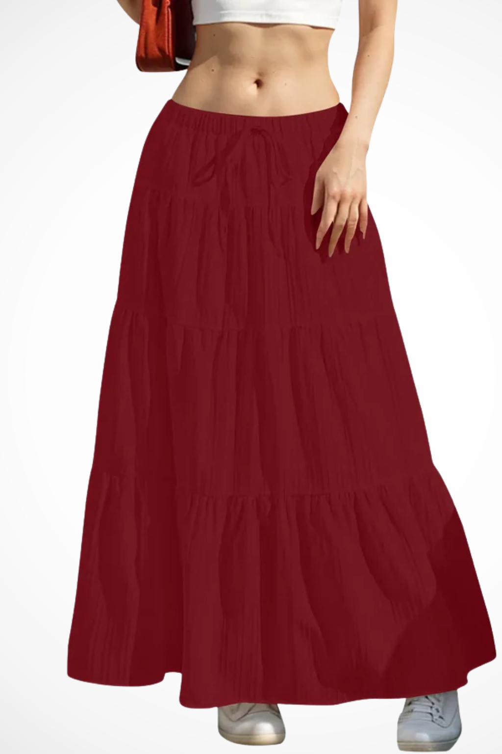 Beth | Women Elasticated Drawstring Waist Tiered Boho Maxi Skirt
