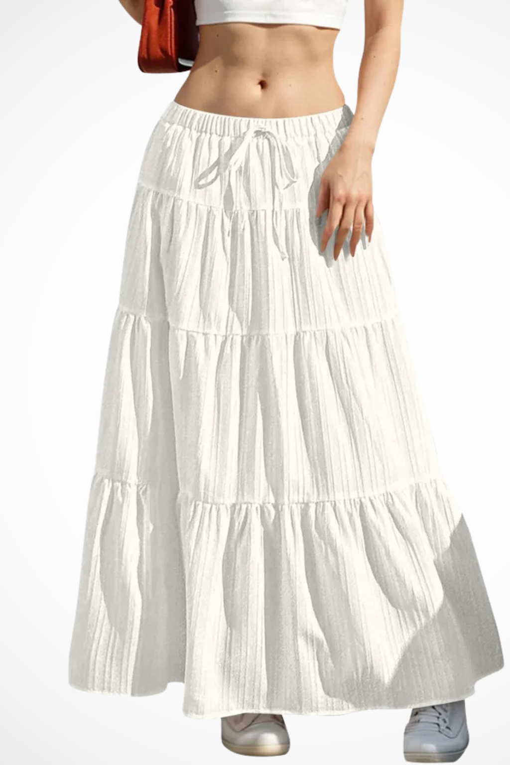 Beth | Women Elasticated Drawstring Waist Tiered Boho Maxi Skirt