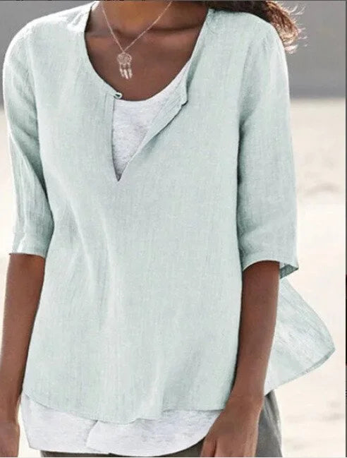Lila | Women's 3/4 Sleeve Blouse Split Neck Casual Top