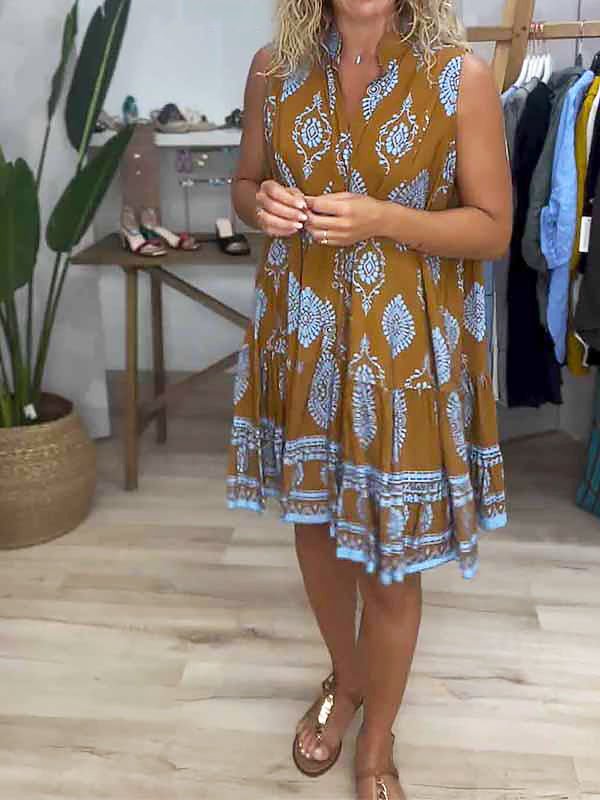 Claudia | Women's Boho Printed Sleeveless Mini Dress
