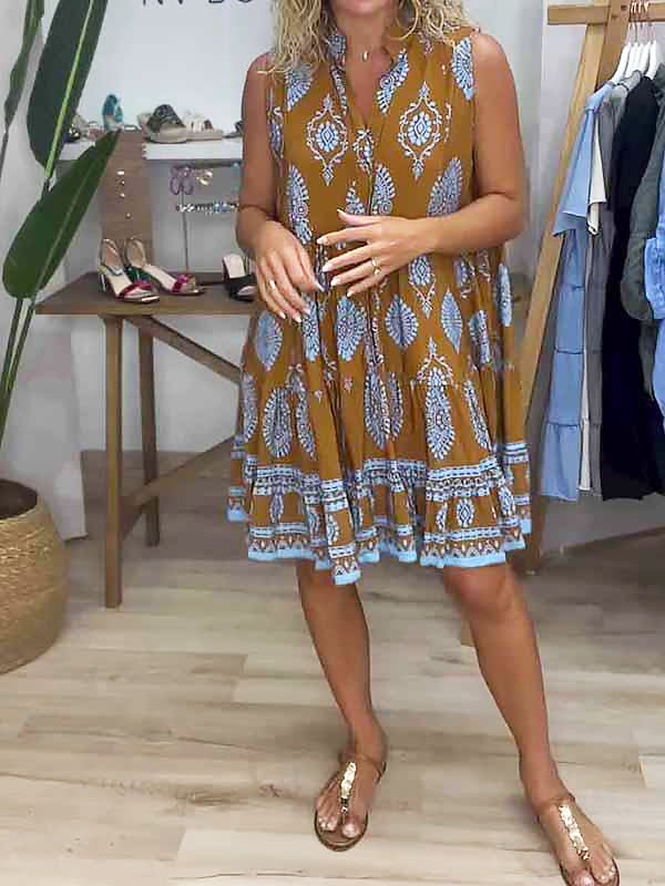 Claudia | Women's Boho Printed Sleeveless Mini Dress