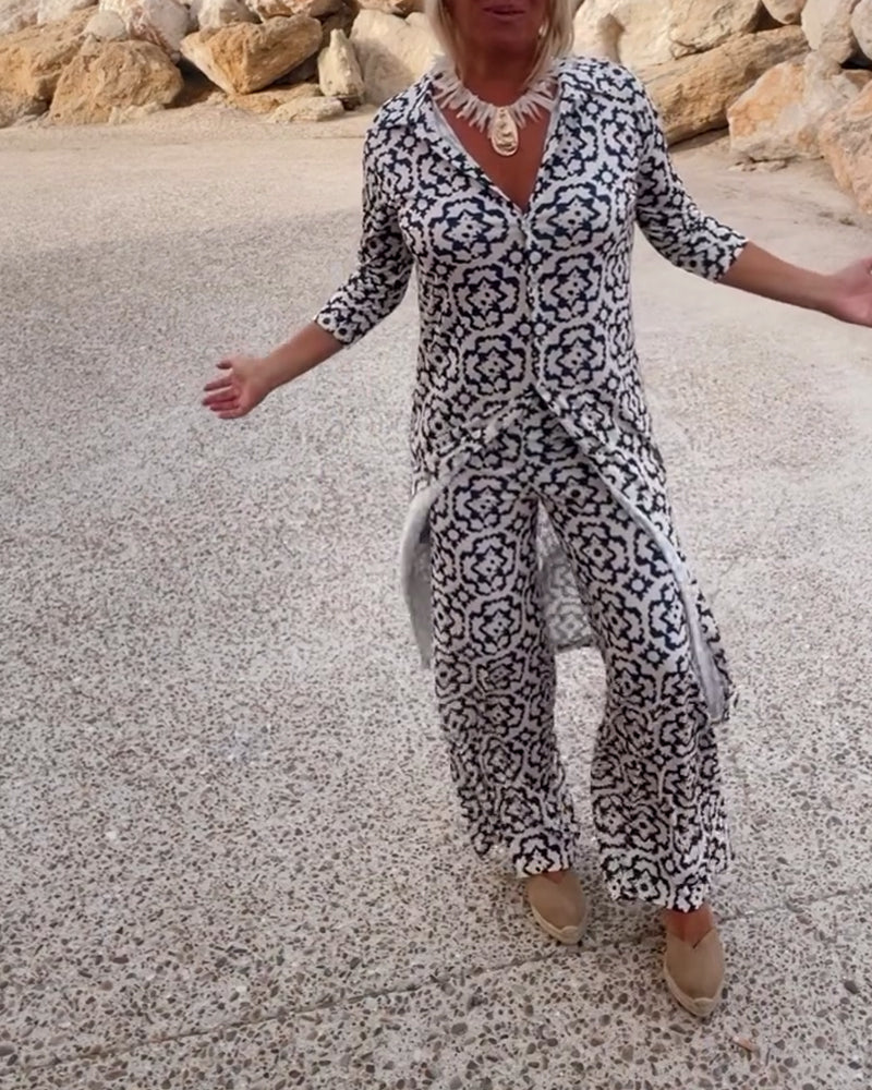 Veronica | Women's Printed Two-Piece Set Blouse and Pants