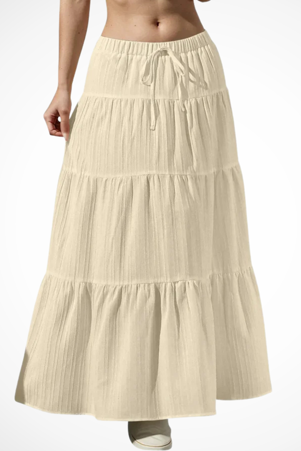 Beth | Women Elasticated Drawstring Waist Tiered Boho Maxi Skirt