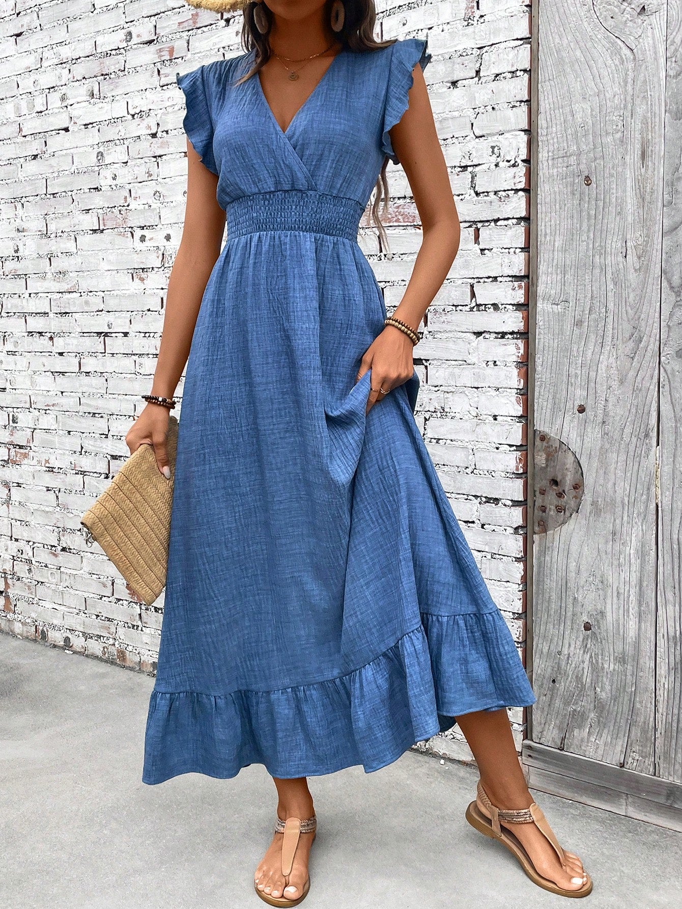 Isobel | Blue Summer Smocked Waist Maxi Dress