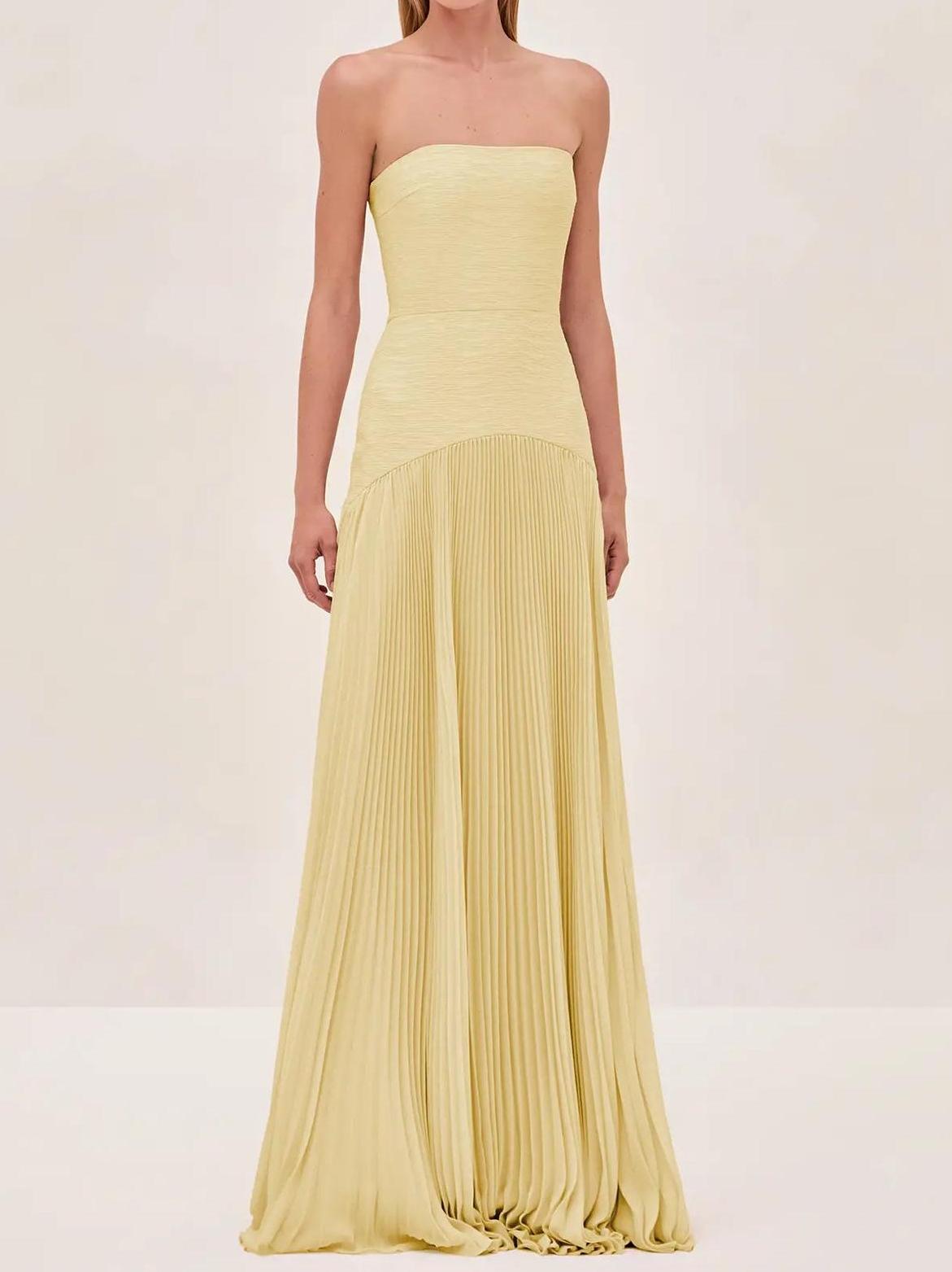 Lilia | Women's Strapless Pleated Maxi Wedding Guest Dress