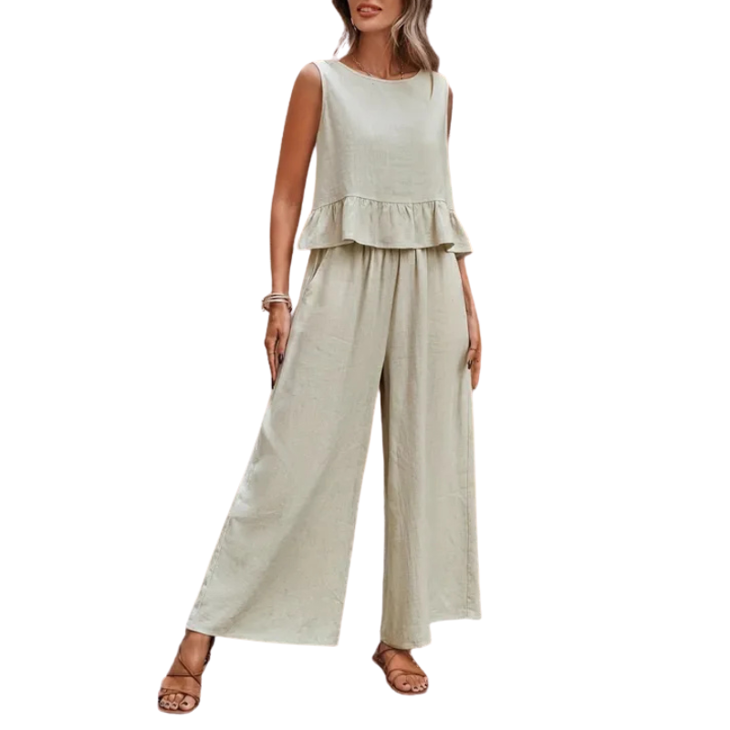 Mia | Women's Two Piece Set Ruffle Tank Top Wide Leg Pants