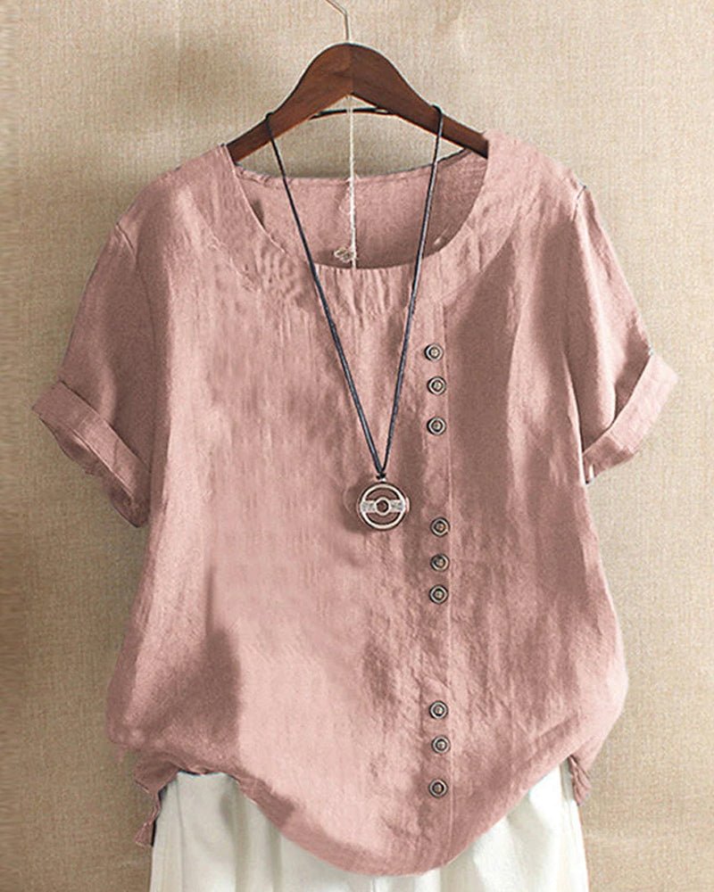 Sheila | Women’s Casual Peasant Button Detail Linen Blouse