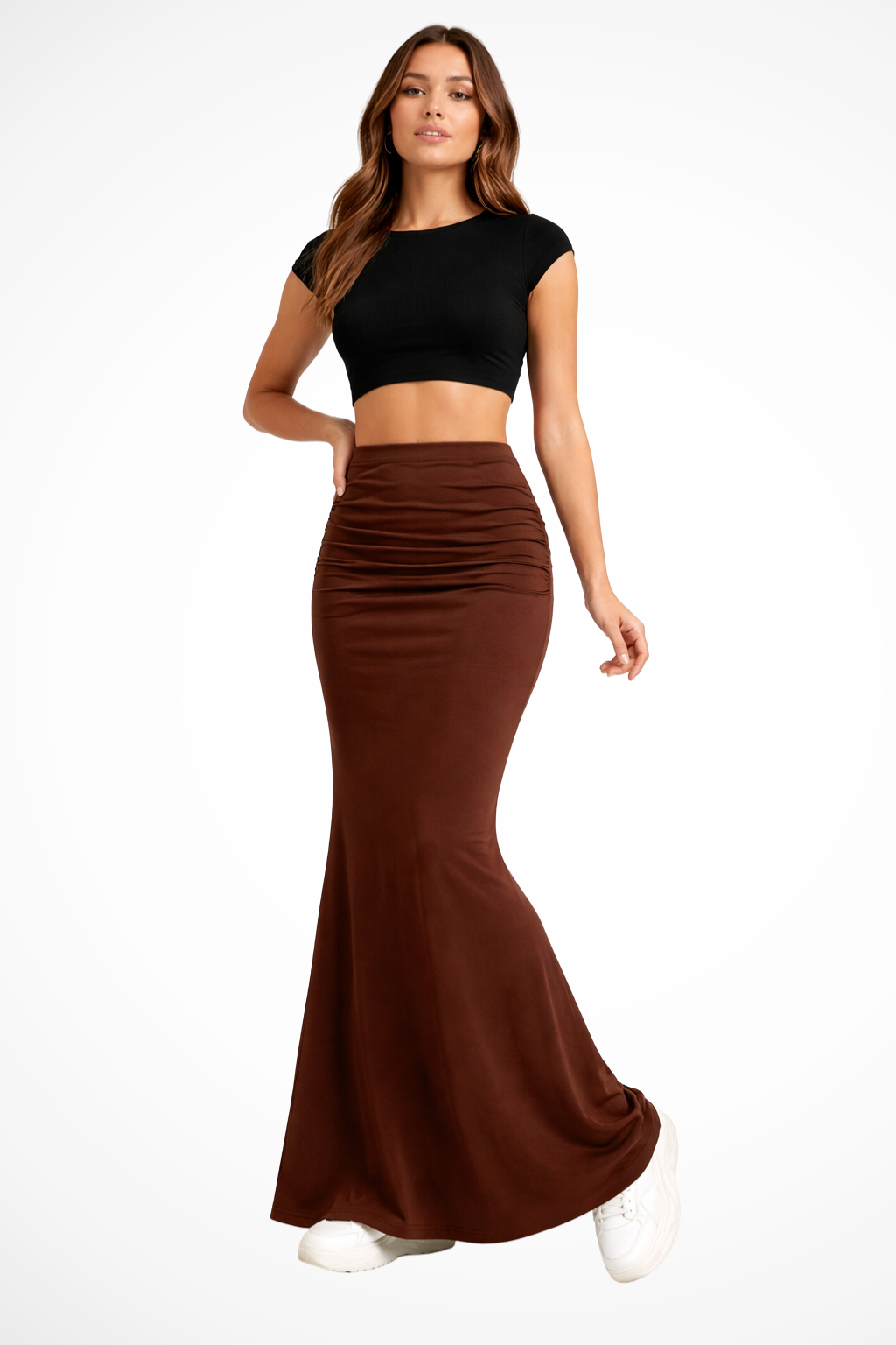 Demi | Women High Waist Ruched Fitted Mermaid Maxi Skirt