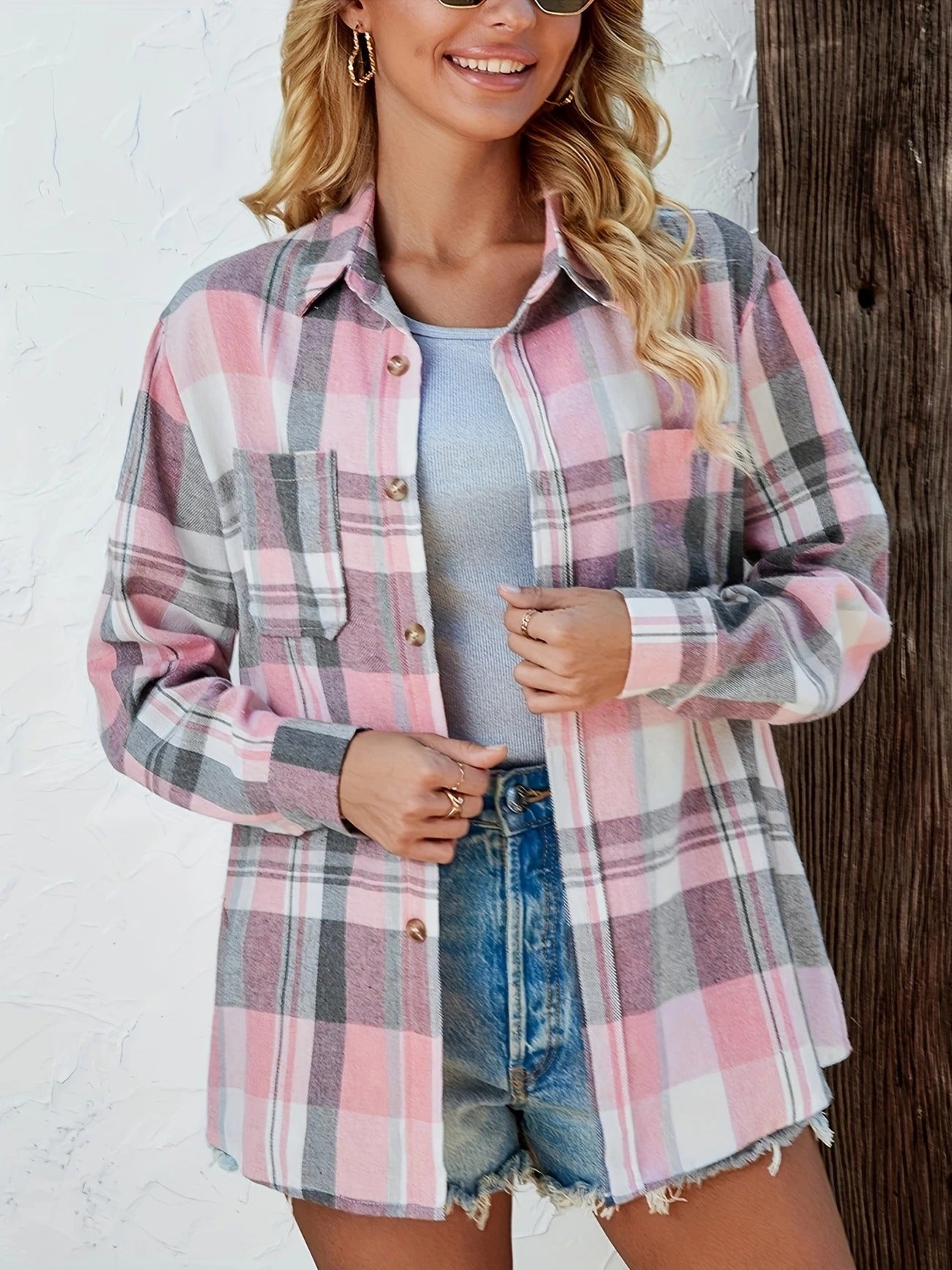 Aria | Women's Oversized Plaid Flannel Button-Down Summer Shirt