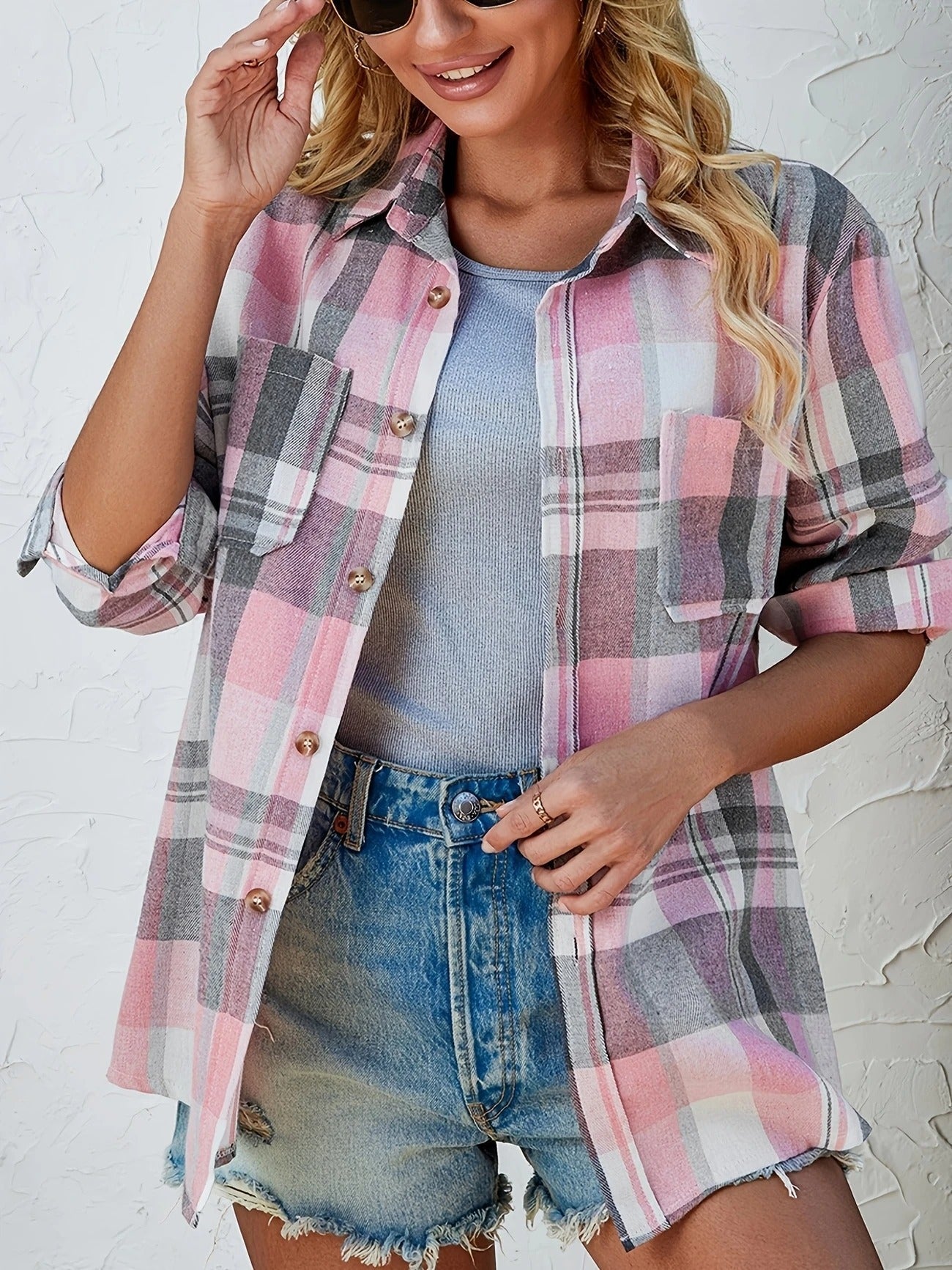 Aria | Women's Oversized Plaid Flannel Button-Down Summer Shirt