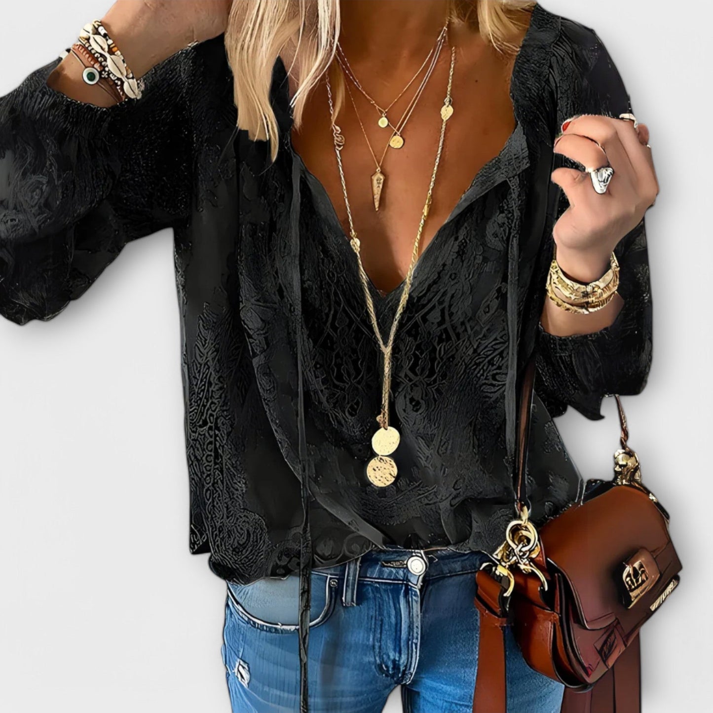 Ivy | Peasant V Neck Long Sleeve Casual Top