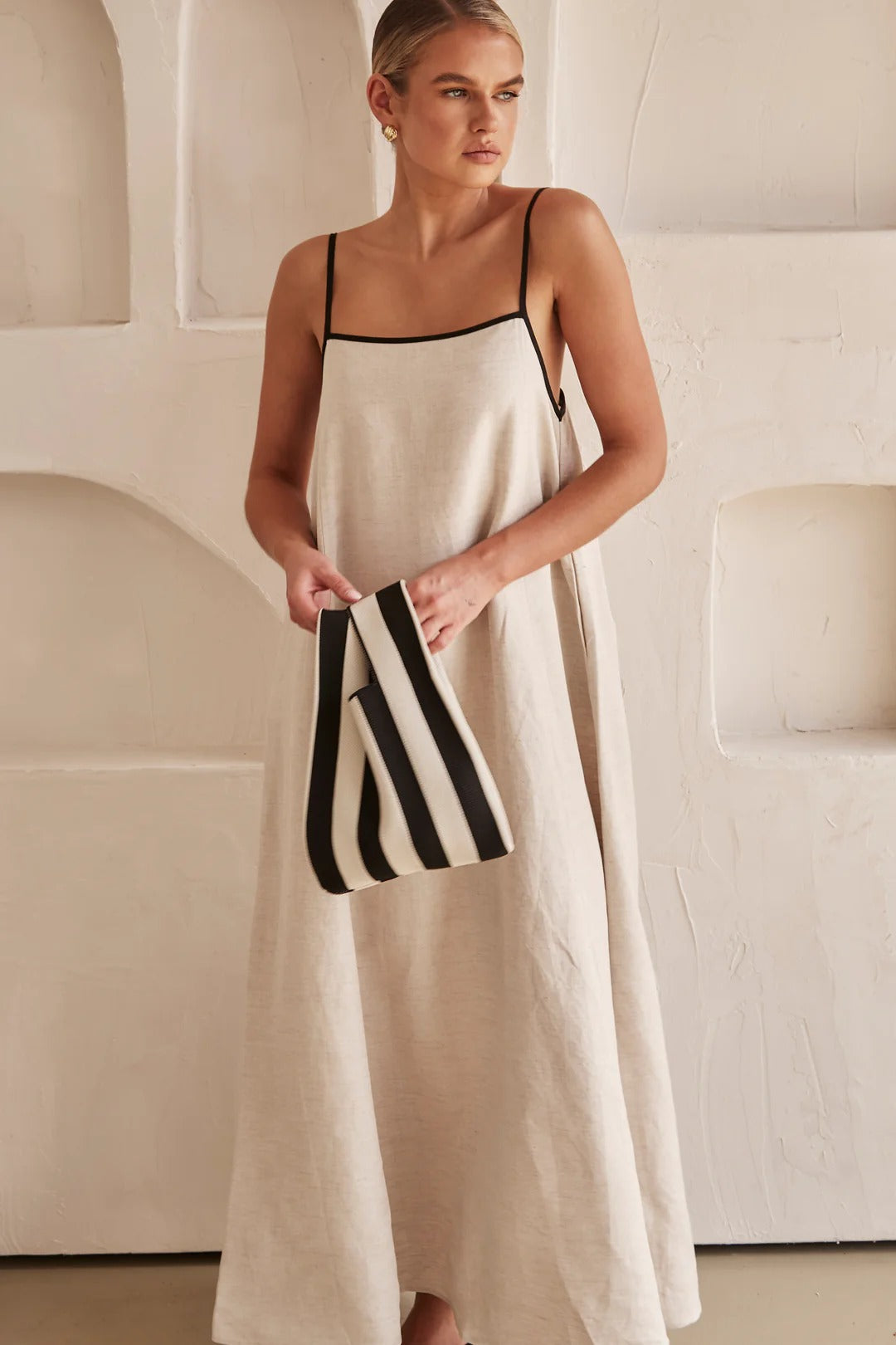 Bianca | Women's Spaghetti Strap Maxi Wedding Guest Cream Dress