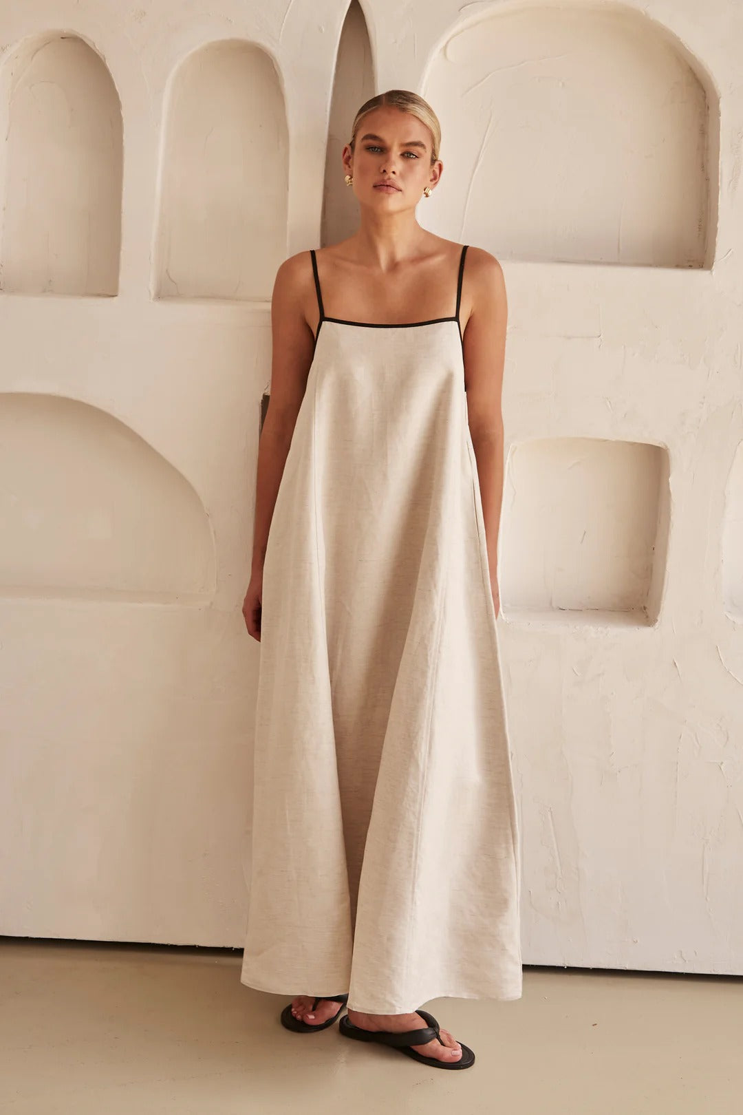 Bianca | Women's Spaghetti Strap Maxi Wedding Guest Cream Dress
