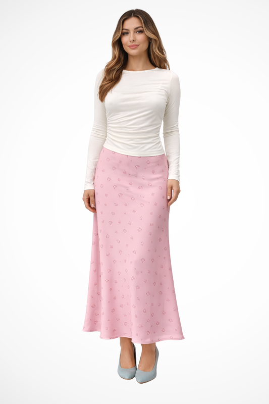 Saskia | Women Floral Print Satin Bias Cut Maxi Skirt