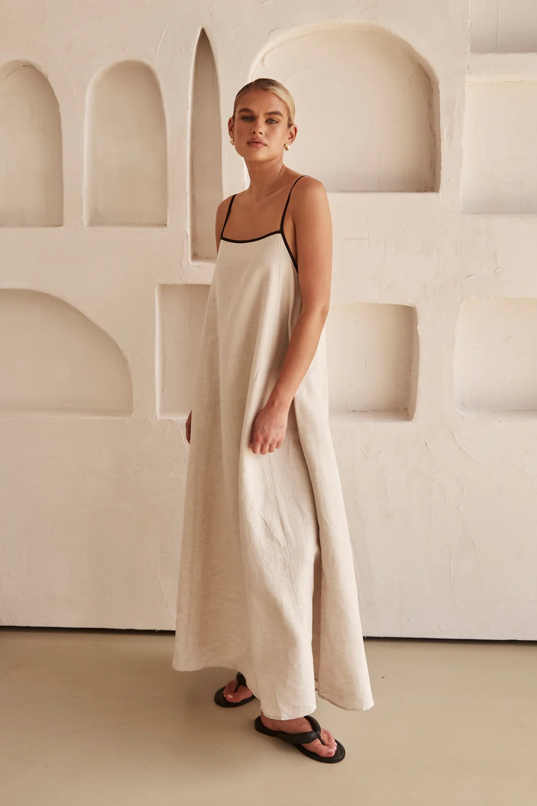 Bianca | Women's Spaghetti Strap Maxi Wedding Guest Cream Dress