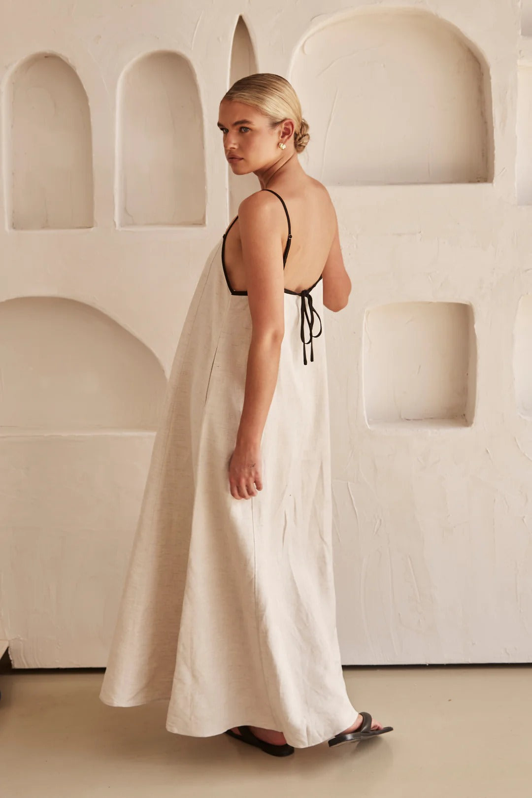 Bianca | Women's Spaghetti Strap Maxi Wedding Guest Cream Dress