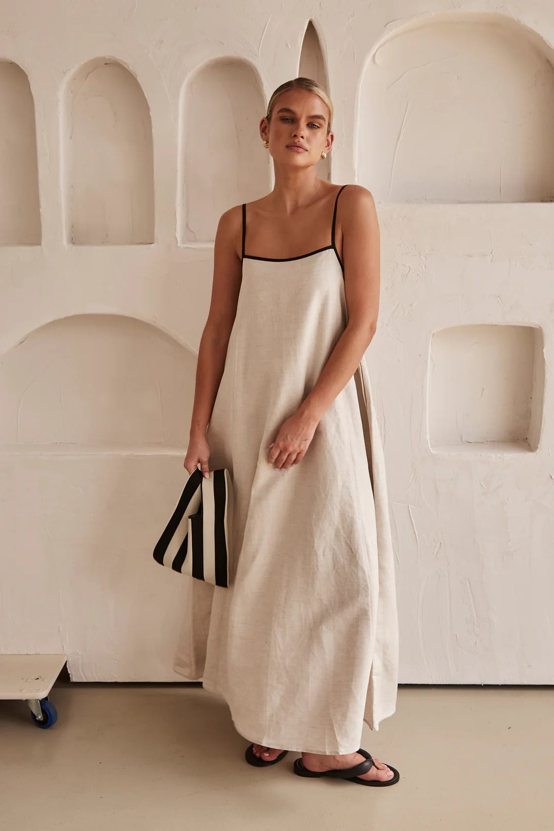 Bianca | Women's Spaghetti Strap Maxi Wedding Guest Cream Dress