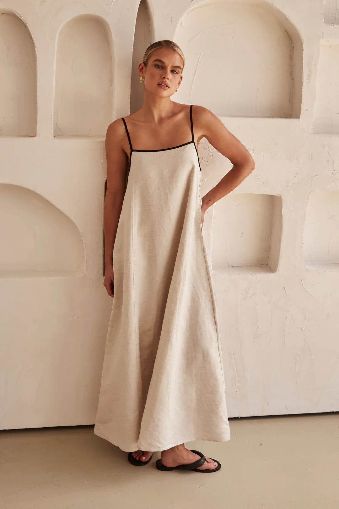 Bianca | Women's Spaghetti Strap Maxi Wedding Guest Cream Dress