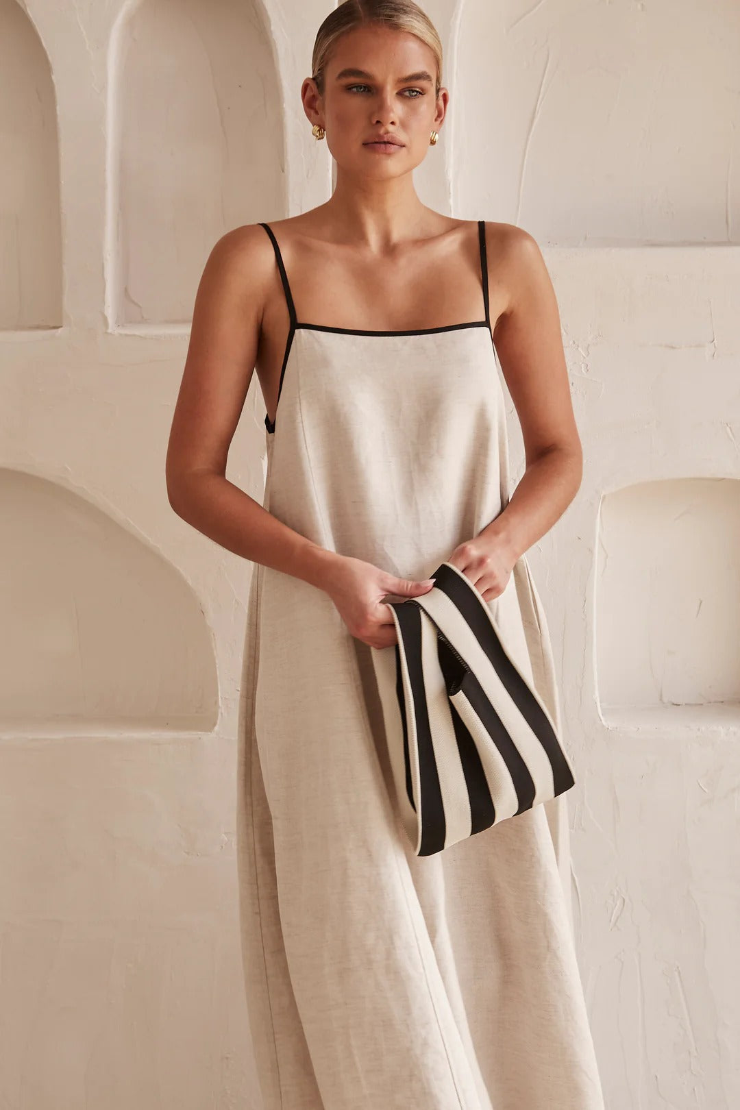 Bianca | Women's Spaghetti Strap Maxi Wedding Guest Cream Dress