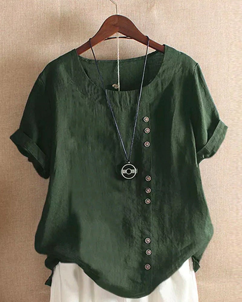 Sheila | Women’s Casual Peasant Button Detail Linen Blouse