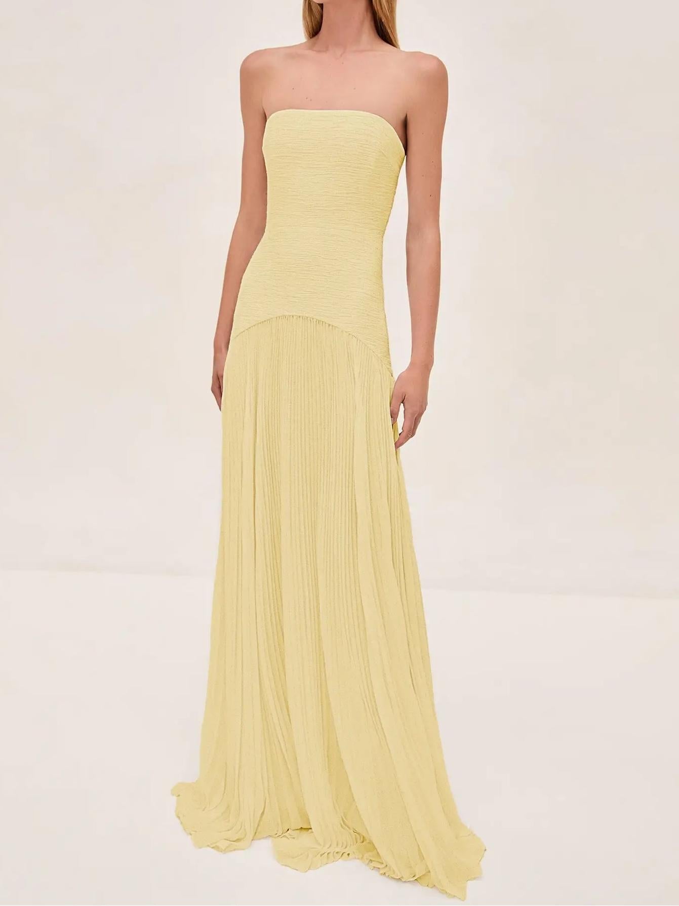 Lilia | Women's Strapless Pleated Maxi Wedding Guest Dress