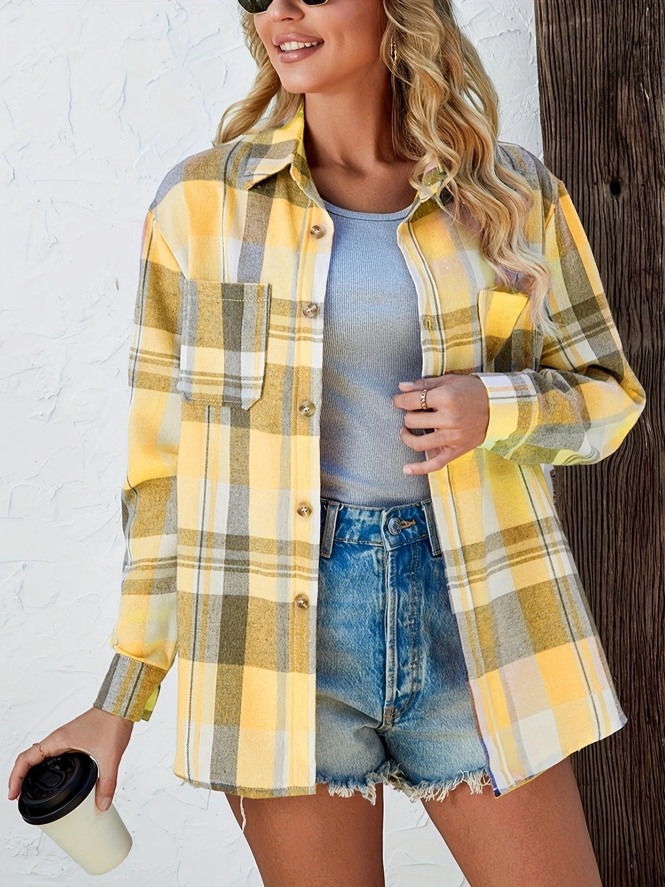 Aria | Women's Oversized Plaid Flannel Button-Down Summer Shirt