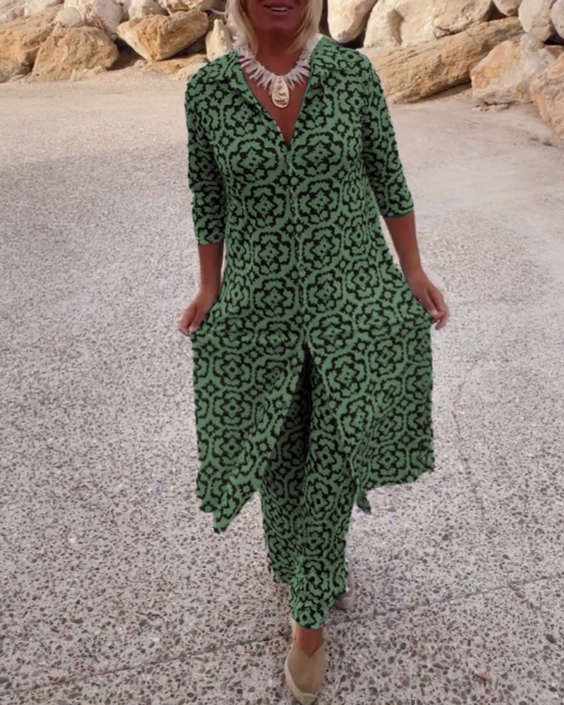 Veronica | Women's Printed Two-Piece Set Blouse and Pants
