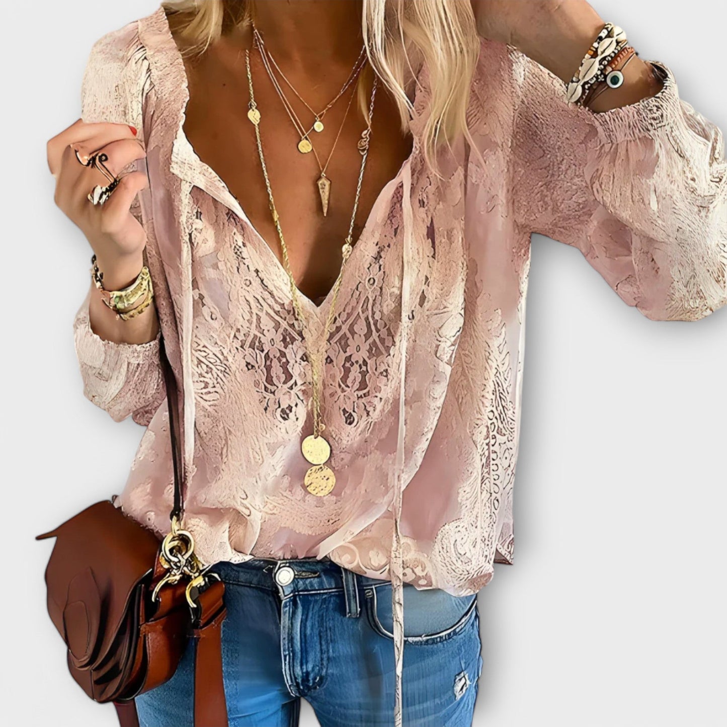 Ivy | Peasant V Neck Long Sleeve Casual Top