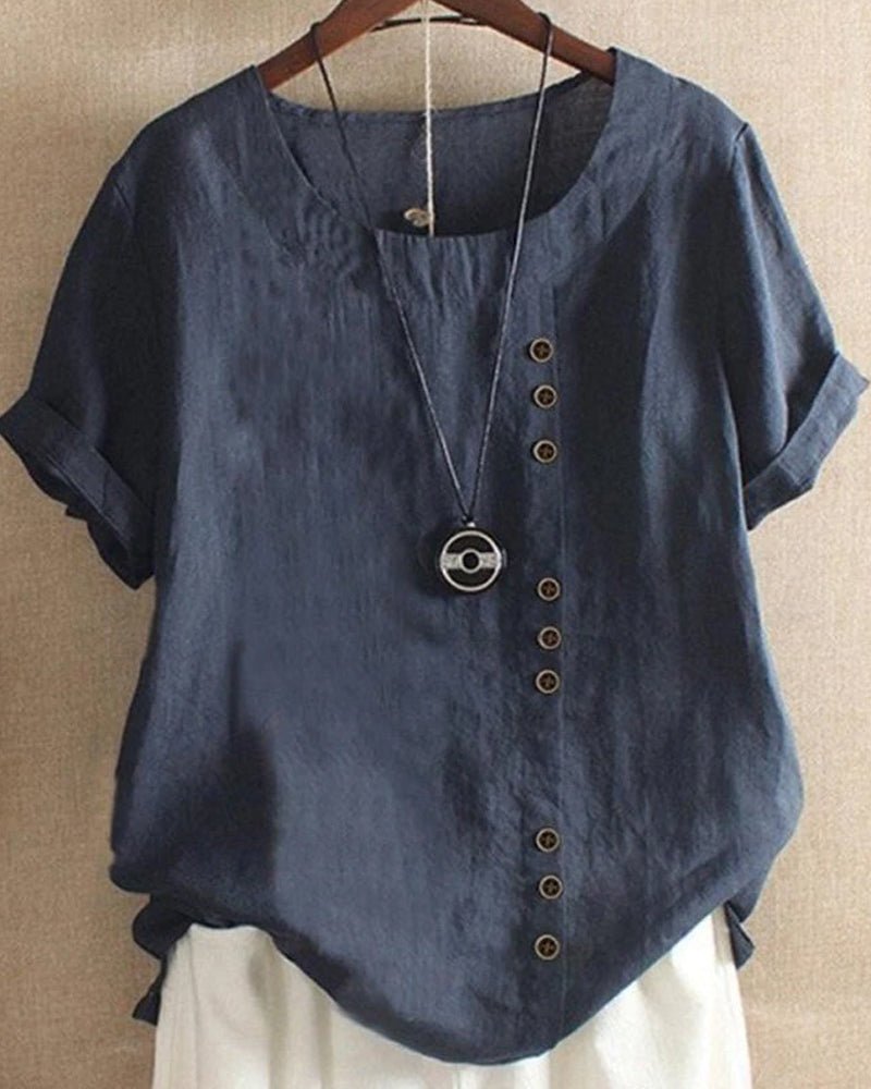 Sheila | Women’s Casual Peasant Button Detail Linen Blouse